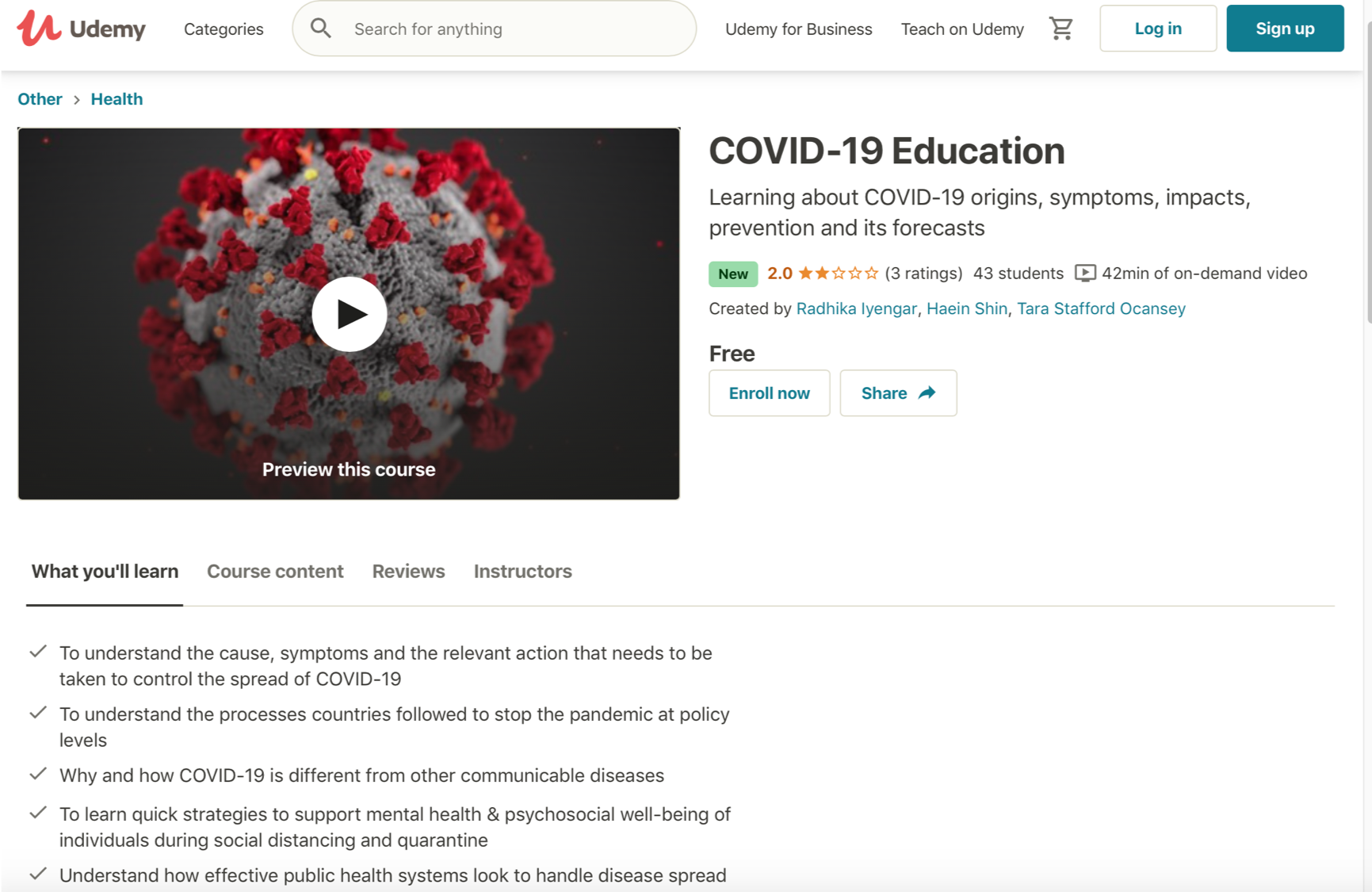COVID-19 Udemy Course Screenshot