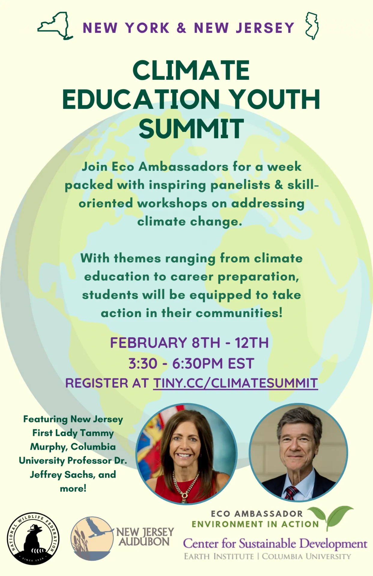 Event flyer with photos of Tammy Murphy and Professor Jeffrey Sachs