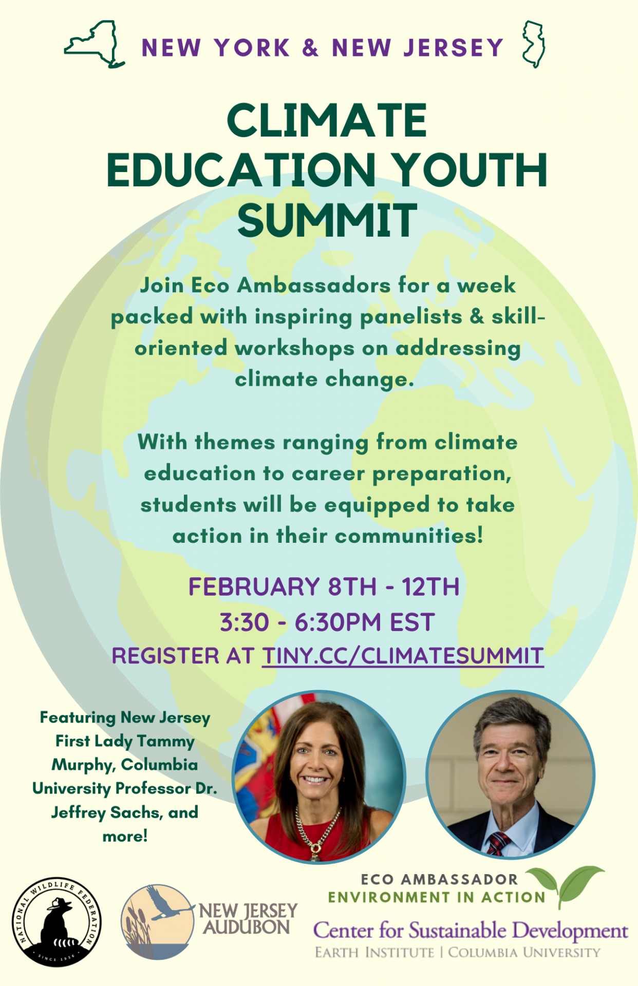 Event flyer with photos of Tammy Murphy and Professor Jeffrey Sachs