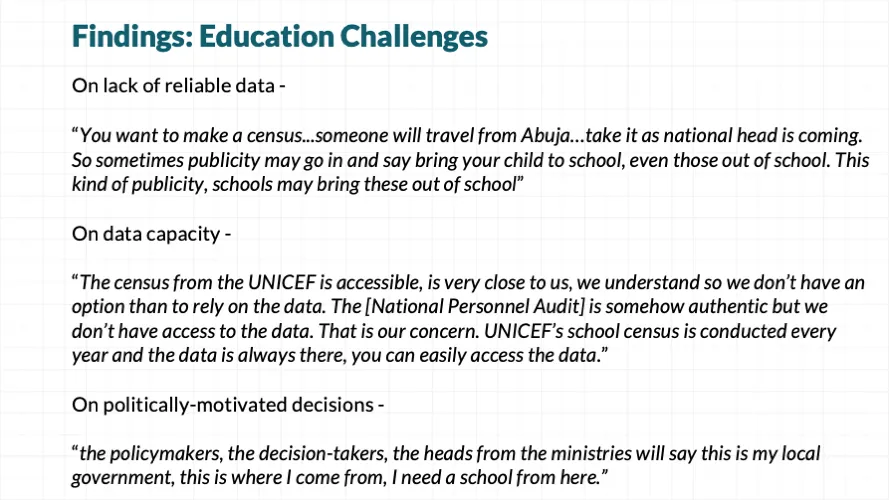 Findings: Education challenges