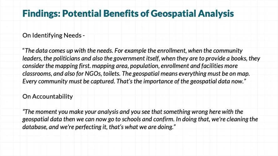 Findings: Potential benefits of geospatial analysis