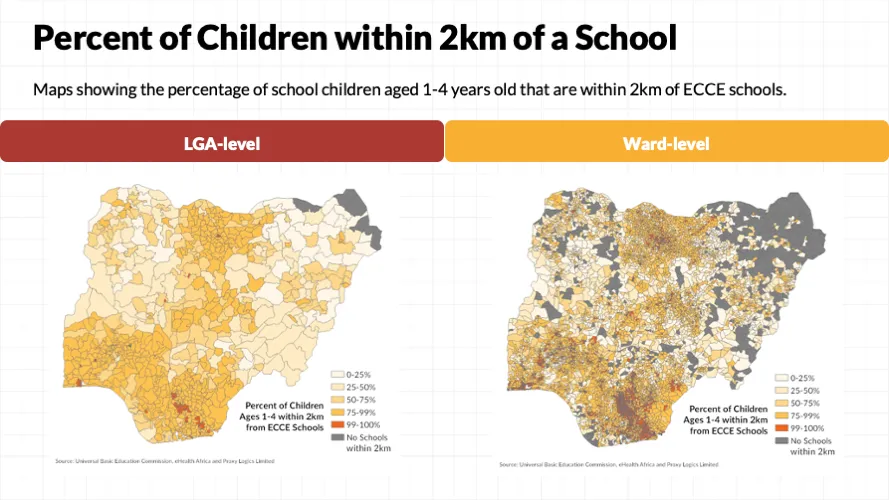 Maps - % children within 2km radius of school