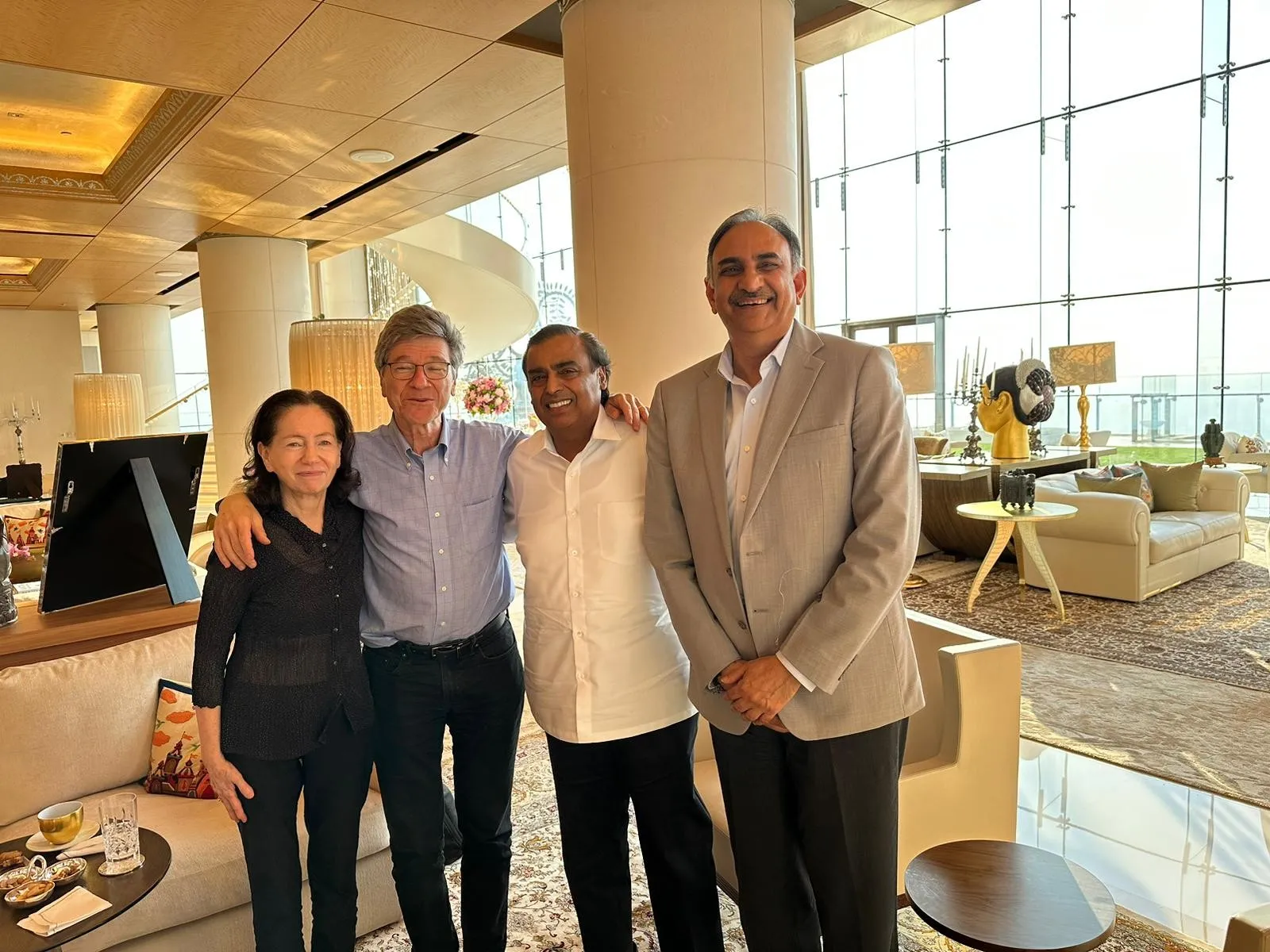 Jeffrey Sachs, Nirupam Bajpai and Sonia Sachs with Mukesh Ambani.