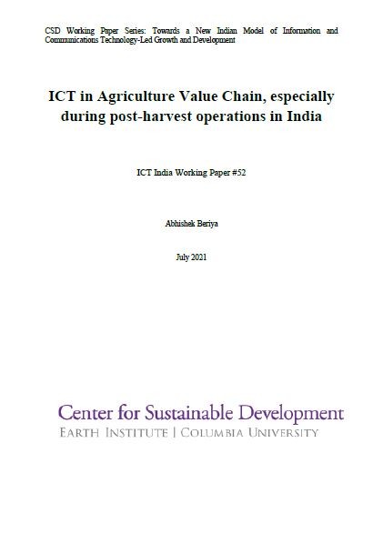 ICT in Agriculture Value Chain, especially during post-harvest operations in India