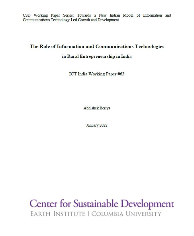 The Role of Information and Communications Technologies in Rural Entrepreneurship in India